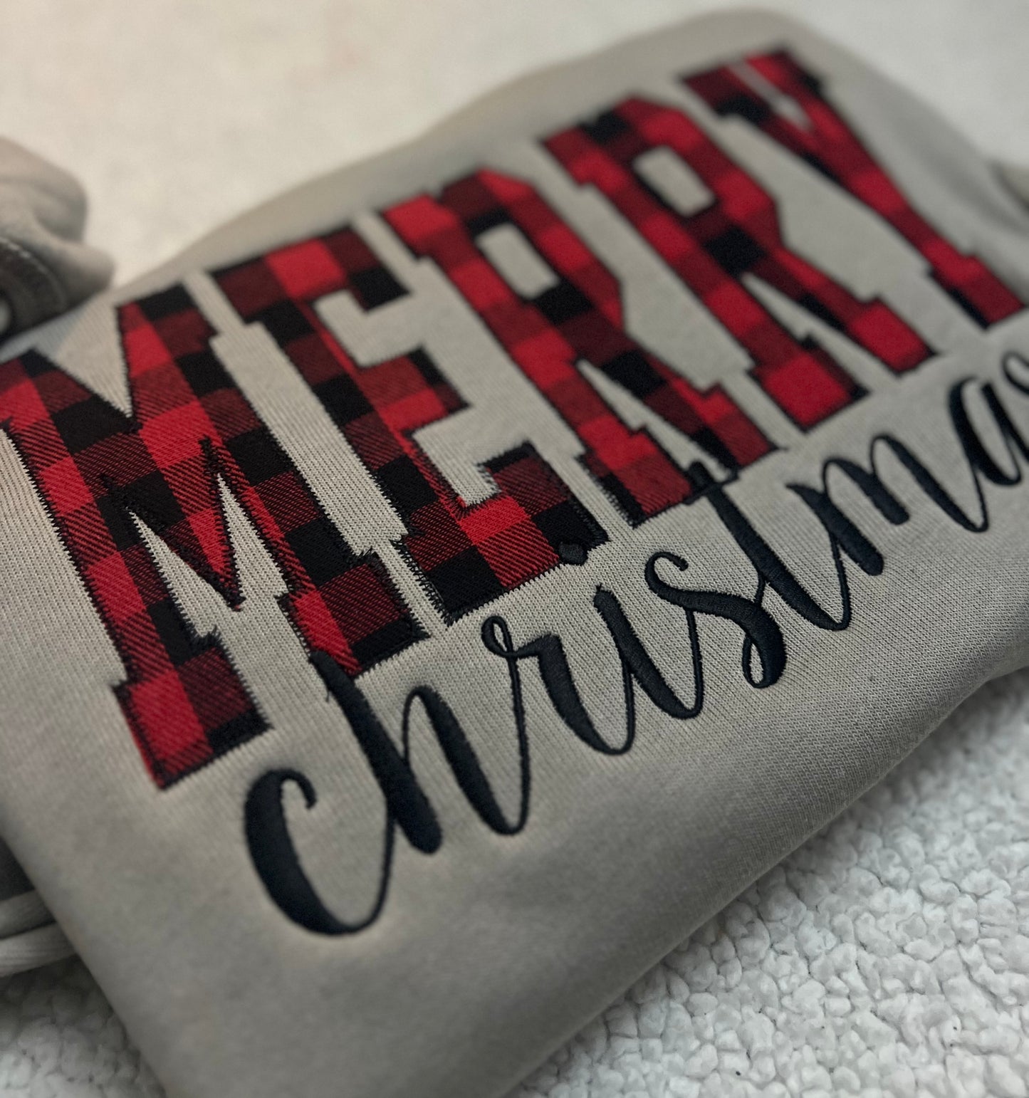 Merry Christmas Plaid Letters Embroidered Sweatshirt