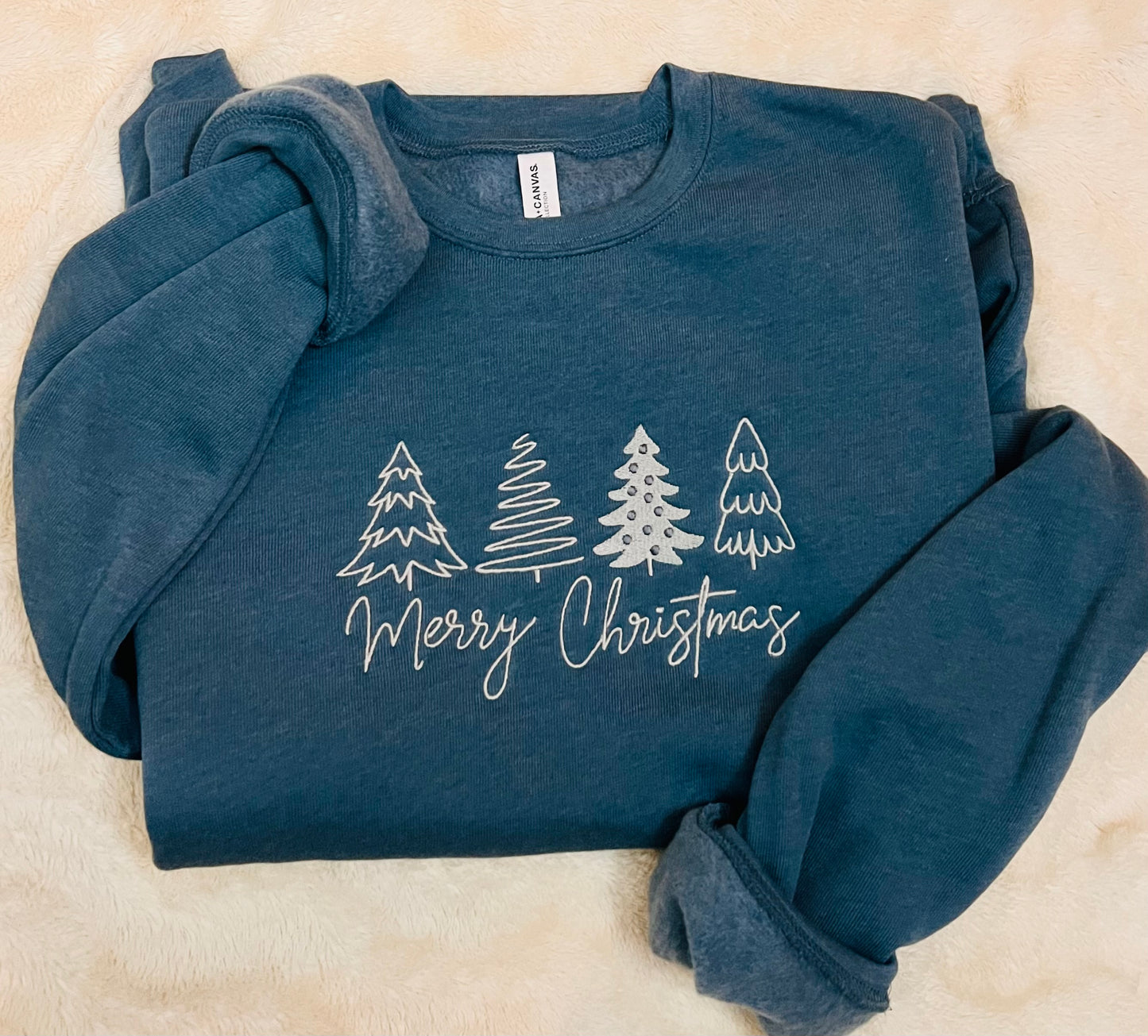 Merry Christmas with Trees Embroidered Sweatshirt