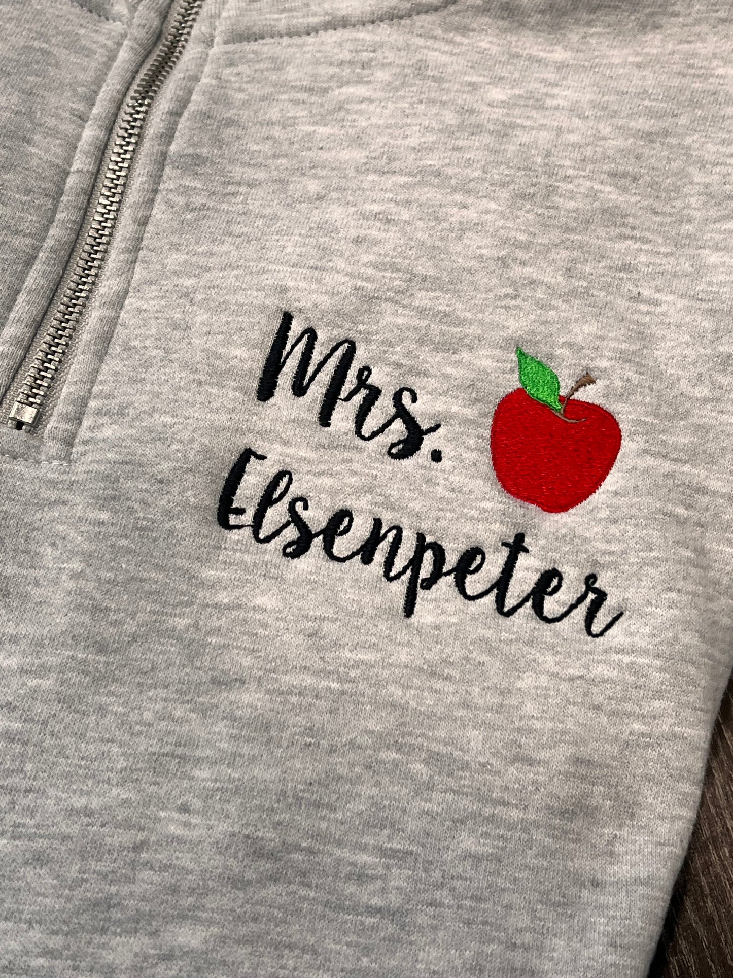 Teacher Name with Apple Custom 1/4 Zip Sweatshirt