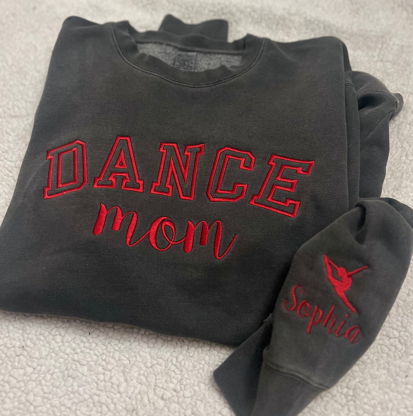 Sport Mom Outline Letter Embroidered Sweatshirt | Dance Mom, Gymnastics Mom, Baseball Mom, Basketball Mom, Wrestling Mom