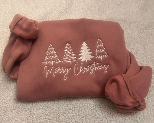 Merry Christmas with Trees Embroidered Sweatshirt