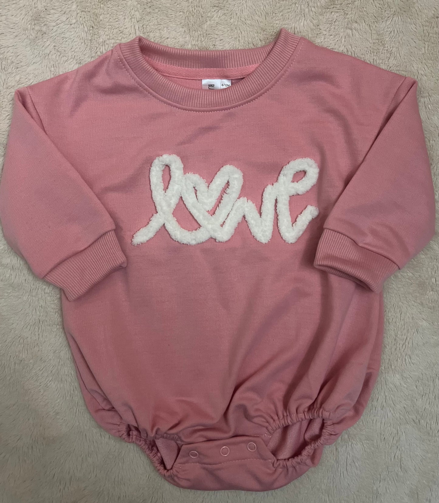 LOVE Chenille Embroidered Infant Bubble Romper