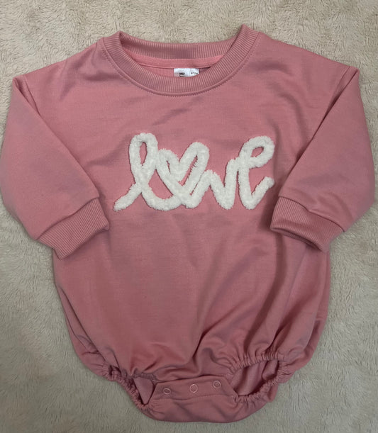 LOVE Chenille Embroidered Infant Bubble Romper