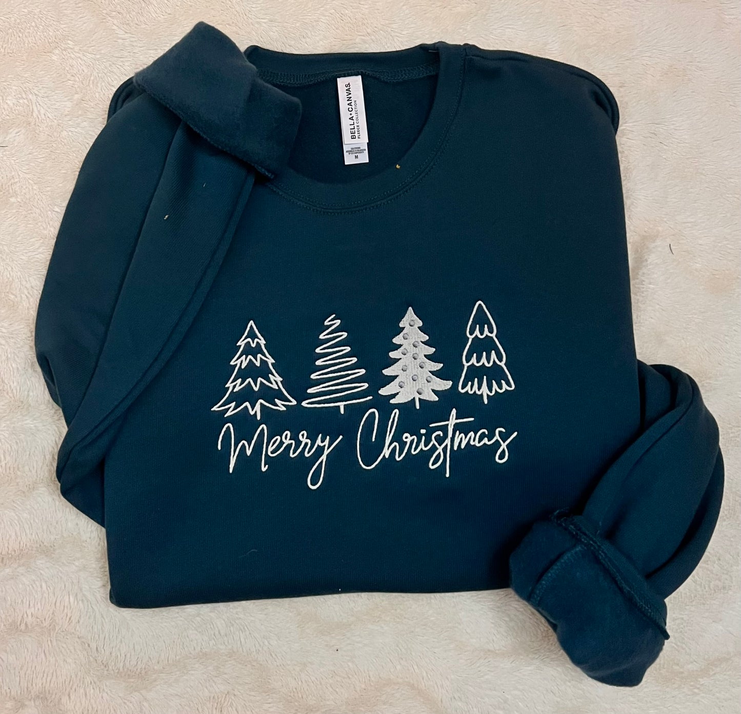 Merry Christmas with Trees Embroidered Sweatshirt