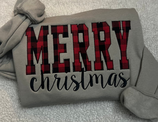Merry Christmas Plaid Letters Embroidered Sweatshirt