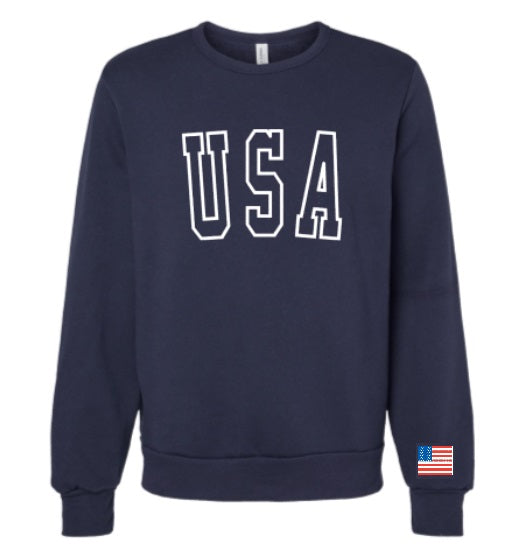 USA Embroidered Sweatshirt with Flag on Sleeve- Youth