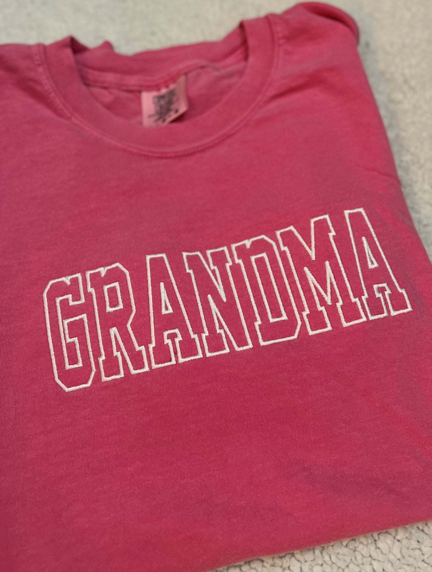 Embroidered Block Name T-shirt with Outline Text | Mama, Grandma, Auntie, any text is available