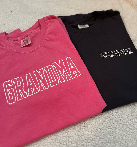 Embroidered Block Name T-shirt with Outline Text | Mama, Grandma, Auntie, any text is available